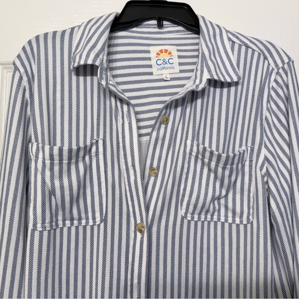 C&C California Blue and White Striped Shirt - Picture 4 of 10